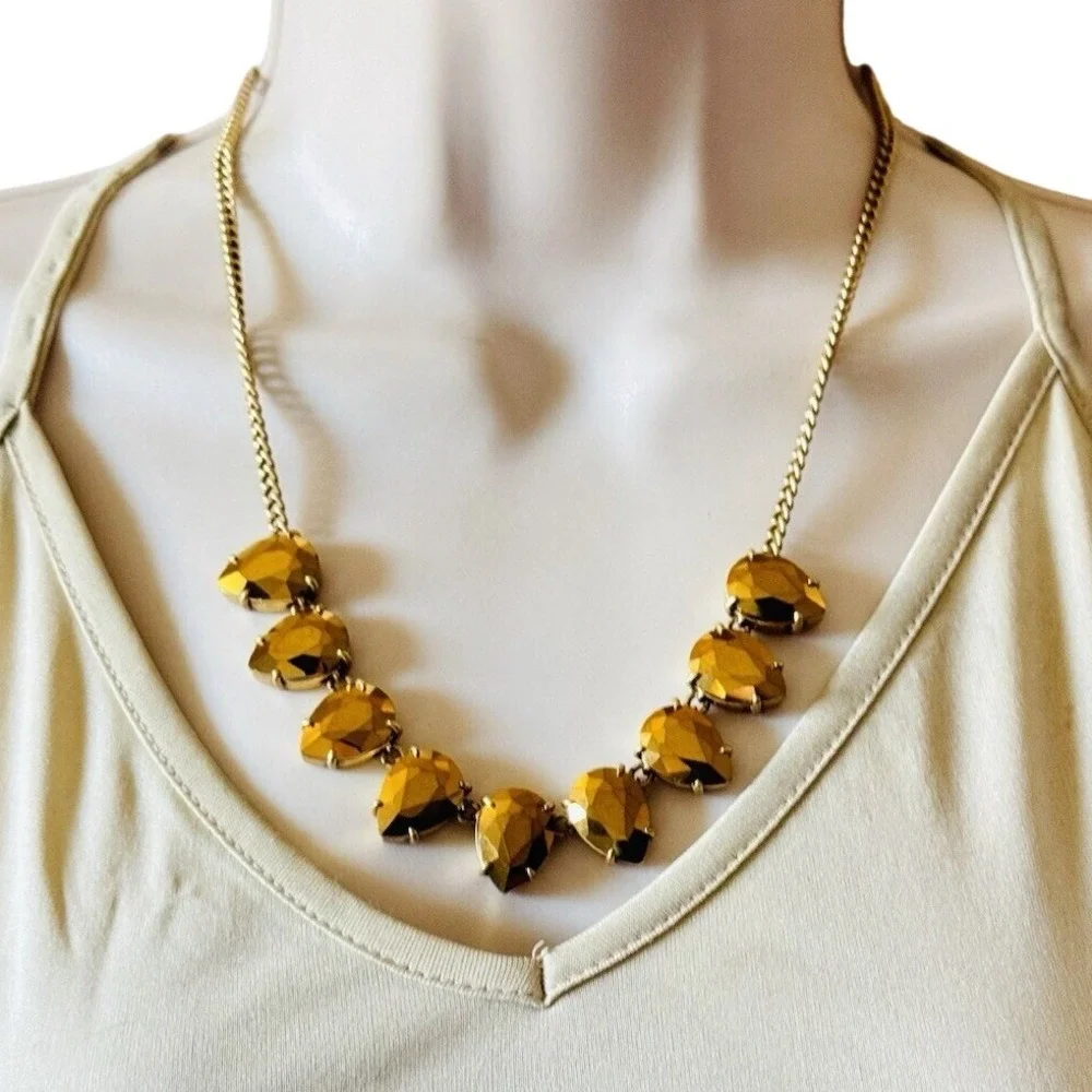 J. Crew Necklace‎ Crystal Rhinestone Teardrop Collar Gold jeweled Designer 20